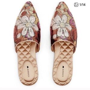 Birdies The Dove Pink Gold Petal Sequin Slip On Mules
Shoes flowers flats